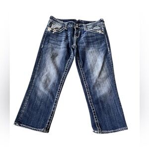 Vigoss The New York Capri Cropped Embroidered Pockets Thick Stitch Jeans Sz 7/8